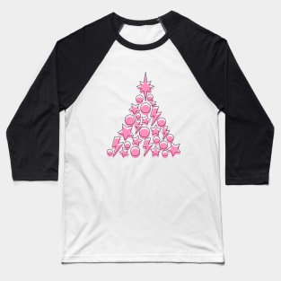 Pink Christmas Tree, Lightning, Star and Baubles Baseball T-Shirt